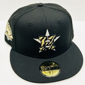 New Era Houston Astros Tiger Print 45 Years‎ 59FIFTY Fitted Hat Cap 7 1/2 Black